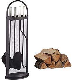 Relaxdays Kaminbesteck modern, Kamingarnitur Set 5 