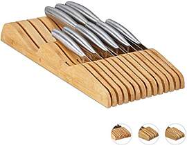 Relaxdays Messerblock Schublade, liegend, Bambus,