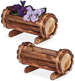 Relaxdays Pflanzengefäß, geflammtes Holz, 2
