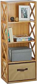 Relaxdays Regal Bambus mit Korb, 4 Ablagen, Holz