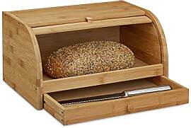 Relaxdays Rollbrotkasten mit Schublade, Bambus,