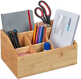 Relaxdays Schreibtisch Organizer, Bambus, 6