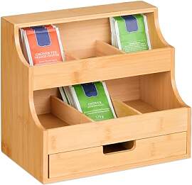 Relaxdays Tee Organizer, 9 Fächer, aus Bambus,