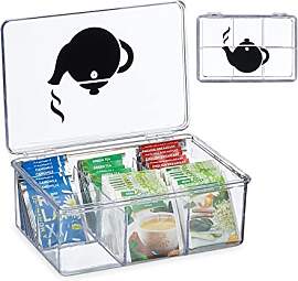 Relaxdays Teebox, Kunststoff, 6 Fächer, Teekasten 