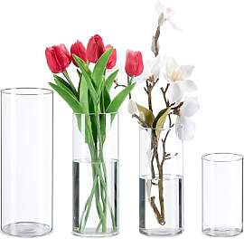 Relaxdays Vasen aus Glas, 4 Blumenvasen in versch. 