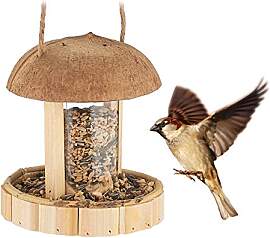Relaxdays Vogelfutterspender Holz, zum Aufhängen, 
