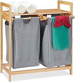 Relaxdays Wäschekorb mit Ablage, 2 Fächer, 2x 30 