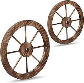 Relaxdays Wagenrad aus Holz, 40cm, 2er Set, Deko