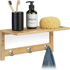 Relaxdays Wandregal mit Hakenleiste, Bambus, HBT: