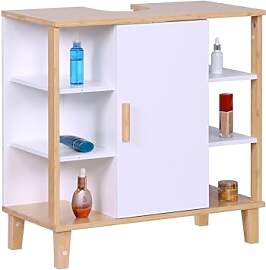 Relaxdays Waschbeckenunterschrank Tür, 6 Ablagen