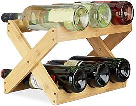 Relaxdays Weinregal Bambus, X Shape, 6 Flaschen,