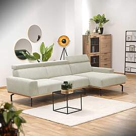 Relaxsofa Ecke Creme aus Cordstoff verstellbarer