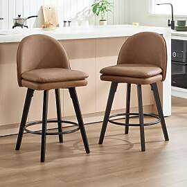 Relbiety Barhocker 2er Set Braun Kunstleder mit