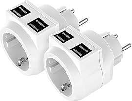 revolt USB Zwischenstecker: 2er-Set Steckdose mit