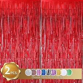 RIBBOOO 2-Pack Rot Lametta Vorhang Glitter
