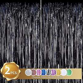 RIBBOOO 2-Pack Schwarz Lametta Vorhang Glitter