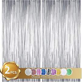 RIBBOOO 2-Pack Silber Lametta Vorhang Glitter