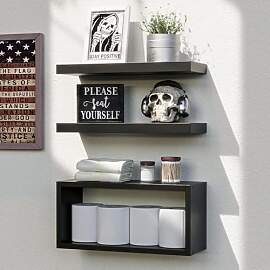 RICHER HOUSE Schwarze schwebende Regale, 3er-Set,