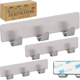 RICOO 3 x Hakenleiste Küche mit 3 Edelstahl Haken 