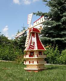 Rießige XXL Echtholzwindmühle mit Solar rot Typ