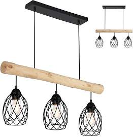 RLCLUTW Vintage Pendelleuchte Holz 3-flammig E27