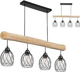 RLCLUTW Vintage Pendelleuchte Holz 4-flammig E27