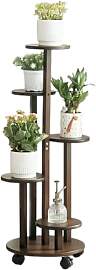 RMNKTHC Bambus Blumenregal mit Rollen | 5-stufig