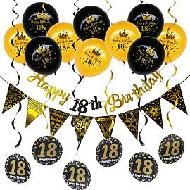 RNHDLY 18 Geburtstag Deko, Schwarz Gold Deko 18.