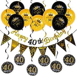 RNHDLY 40 Geburtstag Deko, Schwarz Gold Deko 40.