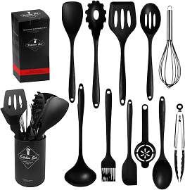 ROEOWENE 12pcs Kochutensilien Set Schwarz