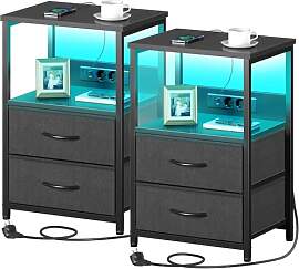 Rolanstar Nachttisch mit Ladefunktion 2er-Set,