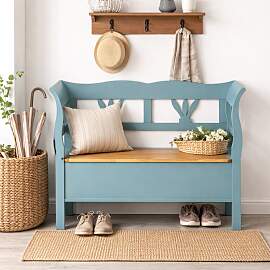 Romantische Holz Sitzbank mit Truhe