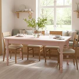 rosa Esstisch 180cm - Tisch mit gedrechselten