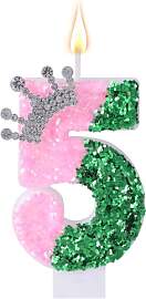 Rosa Geburtstags-Zahlenkerze, Glitzernd Pailletten 