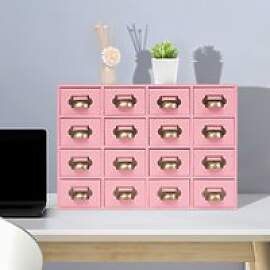 Rosa Schubladenschrank, Schrank mit 16 Schubladen, 