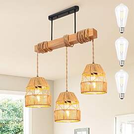 Rosnek Rattan Pendelleuchte Esstisch 3- Flammig