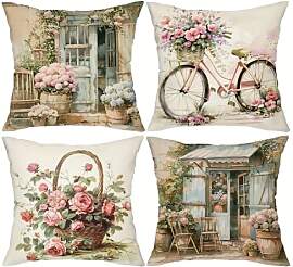 Rote Kissenbezüge 45x45 4er Set - Leinen