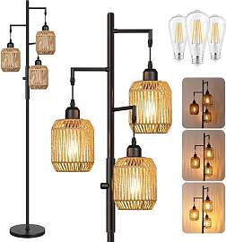 ROTTOGOON Dimmbare 3 flammige Rattan Standleuchte