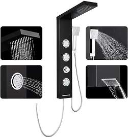 ROVOGO Schwarze Duschpaneel ohne Armatur, 4 in 1