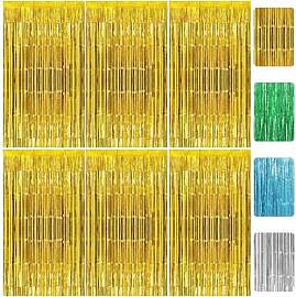 RUGLAMZHIP 6 Stück Lametta Vorhang Gold, 1m x 2m