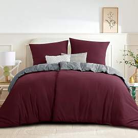 RUIKASI Bettwäsche 135x200 Burgunder Rot Grau