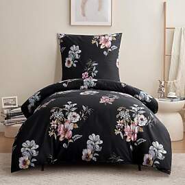 RUIKASI Bettwäsche 155x220 2 teilig Schwarz -