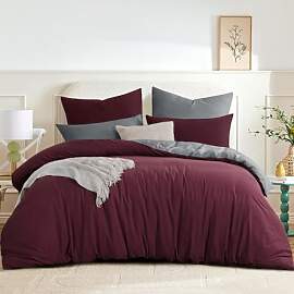 RUIKASI Bettwäsche 200x220 Burgunder Rot Grau