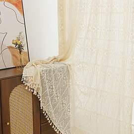 RUIXUAN Gardinen Vorhänge mit Kräuselband beige