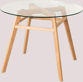 Runder Esstisch Ø100 Cm Aus Glas Und Buchenholz