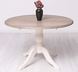 Runder Mittelfuß-Esstisch ausziehbar, cremeweiß