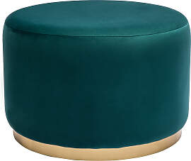Runder Pouf aus petrolblauem Samt und goldenem