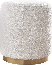 Runder Pouf aus weißem Wollbouclé-Effektstoff