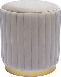 Runder Samt-Hocker in Taupe und Gold-Metall D40 cm 