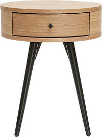 Runder Vintage-Nachttisch aus hellem Holz,